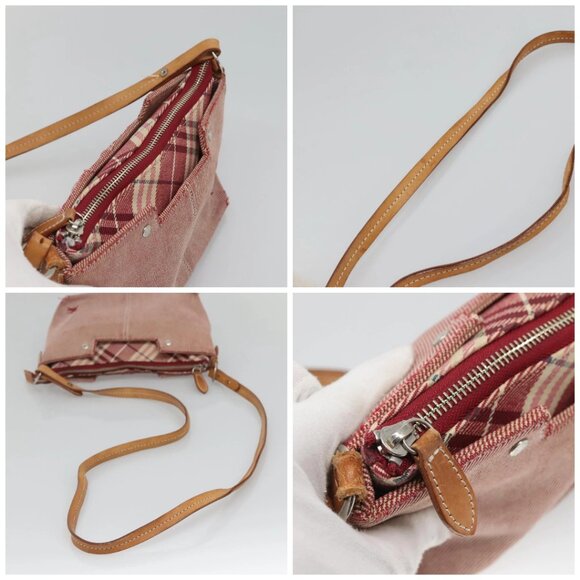 BURBERRY Nova Check Blue Label Shoulder Bag Canvas Red Silver Auth ti3084 - Picture 16 of 16